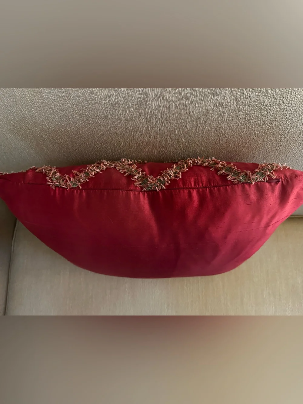 Raspberry Pink Silk Look Fringe Pillow 14x18 Feather Down Insert